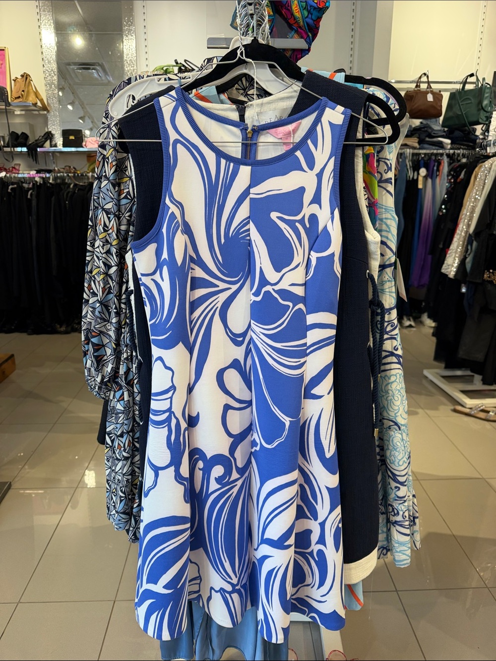 Lilly Pulitzer Blue and White Floral Sleeveless A-Line Dress